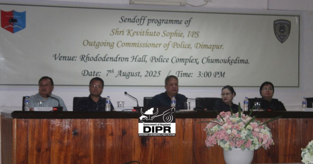Kevithuto Sophie IPS, outgoing Commissioner of Police, Dimapur and others during the farewell programme held at Rhododendron Hall of Police Complex, Chümoukedima on August 7. (DIPR Photo)